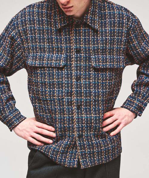 417 EDIFICE(フォーワンセブンエディフィス)の「ロービングツイード チェックCPOシャツ(その他アウター・メンズ・ボルドー/ベージュ/ブラック/ブルー系その他・LARGE/MEDIUM)」の22枚目の写真