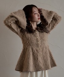 loop collar peplum shaggy knit / ループカラーペプラムシャギーニット