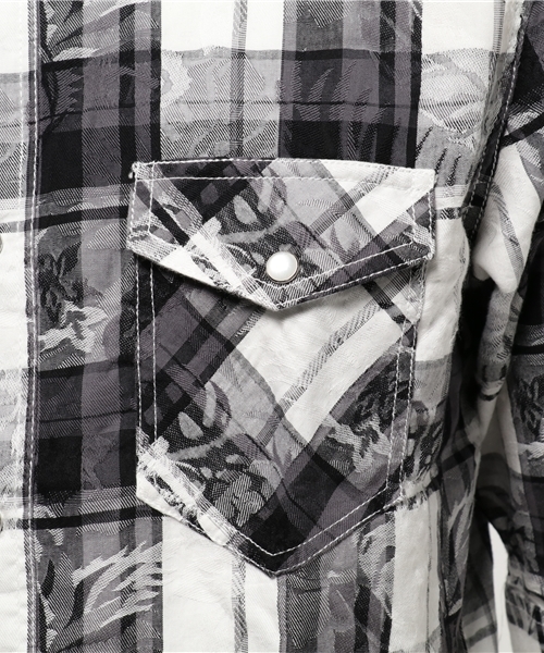 VENCEEXCHANGE（ヴァンスエクスチェンジ）の「ボタニカルジャガードチェック5分袖シャツ（シャツ/ブラウス・メンズ・Red/ブラック・MEDIUM/LARGE）」の7枚目の写真