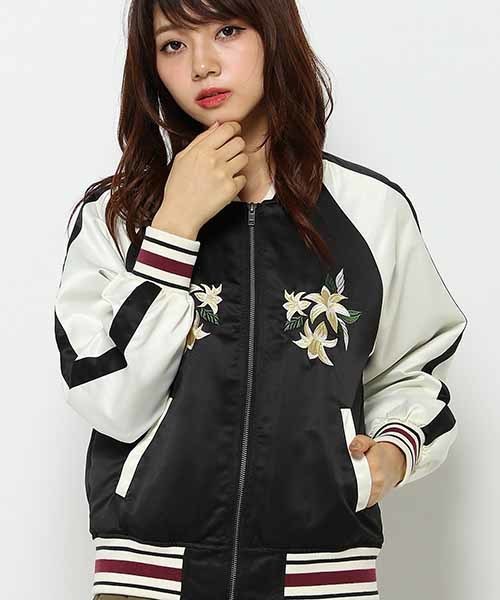 VENCEEXCHANGE(ヴァンスエクスチェンジ)の「刺繍スカジャン (スカジャン・レディース・ダークグリーン/ワインレッド/ブラック・MEDIUM)」の2枚目の写真