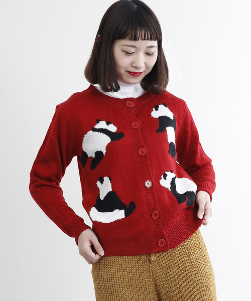 MERLOT（メルロー）の「パンダ柄ニットカーディガン2502（カーディガン