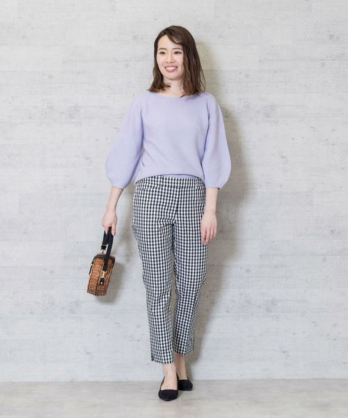 NATURAL BEAUTY BASIC（ナチュラルビューティーベーシック）の「◆［MADE IN JAPAN］ラメホールガーメントニット（ニット/セーター・レディース・ホワイト系その他/ベージュ/パープル・MEDIUM）」の5枚目の写真