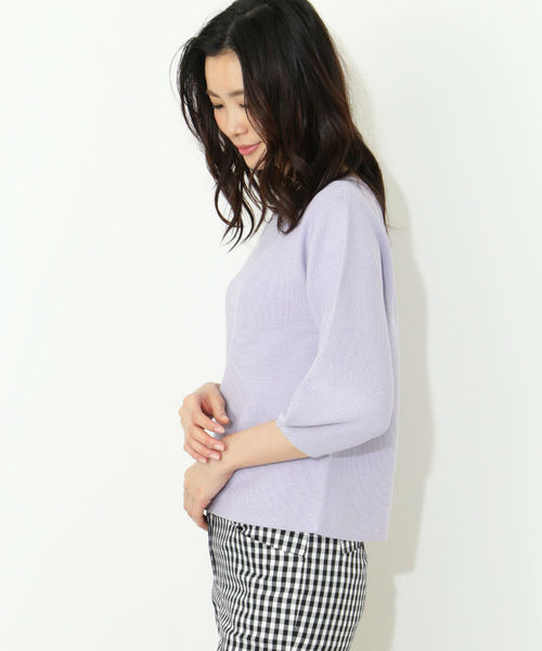 NATURAL BEAUTY BASIC（ナチュラルビューティーベーシック）の「◆［MADE IN JAPAN］ラメホールガーメントニット（ニット/セーター・レディース・ホワイト系その他/ベージュ/パープル・MEDIUM）」の7枚目の写真