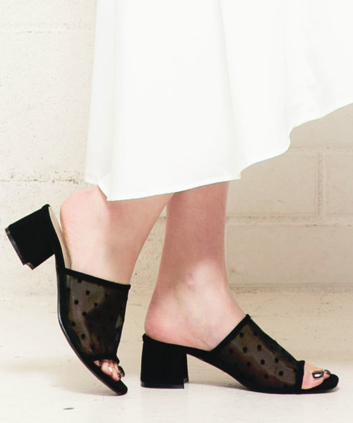 KOBE LETTUCE（コウベレタス）の「ドットチュールチャンキーヒールサボサンダル/レディースシューズ/靴/クリア/スリッパサンダル[I1532]（サンダル・レディース・シルバー/ホワイト/ブラック・L/LL/M/S）」の7枚目の写真