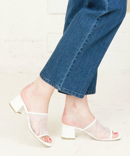 KOBE LETTUCE（コウベレタス）の「ドットチュールチャンキーヒールサボサンダル/レディースシューズ/靴/クリア/スリッパサンダル[I1532]（サンダル・レディース・シルバー/ホワイト/ブラック・L/LL/M/S）」の8枚目の写真