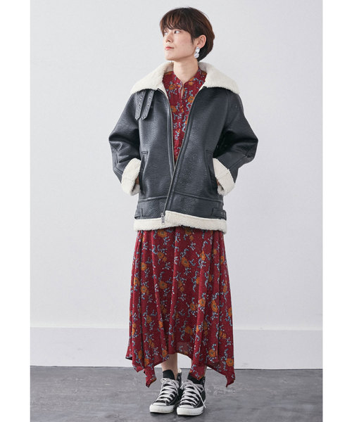 MEDE19F（メデジュウキュウ）の「ＭＥＤＥ１９Ｆ　フェイクムートンのＢ－３ジャケット/ボアコート（その他アウター・レディース・ブラック・MEDIUM/LARGE/X-LARGE）」の2枚目の写真