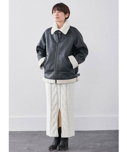 MEDE19F（メデジュウキュウ）の「ＭＥＤＥ１９Ｆ　フェイクムートンのＢ－３ジャケット/ボアコート（その他アウター・レディース・ブラック・MEDIUM/LARGE/X-LARGE）」の5枚目の写真