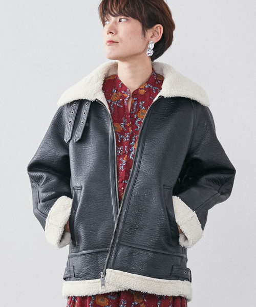 MEDE19F（メデジュウキュウ）の「ＭＥＤＥ１９Ｆ　フェイクムートンのＢ－３ジャケット/ボアコート（その他アウター・レディース・ブラック・MEDIUM/LARGE/X-LARGE）」の14枚目の写真