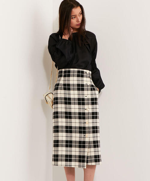 EMMEL REFINES（エメルリファインズ）の「【EMMEL REFINES】SMF T/C チェック ラップライクスカート（スカート・レディース・ライラック/ブラック・XS/M/S）」の2枚目の写真