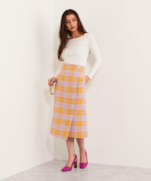 EMMEL REFINES（エメルリファインズ）の「【EMMEL REFINES】SMF T/C チェック ラップライクスカート（スカート・レディース・ライラック/ブラック・XS/M/S）」の8枚目の写真