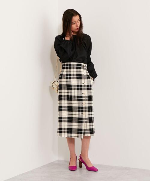 EMMEL REFINES（エメルリファインズ）の「【EMMEL REFINES】SMF T/C チェック ラップライクスカート（スカート・レディース・ライラック/ブラック・XS/M/S）」の4枚目の写真