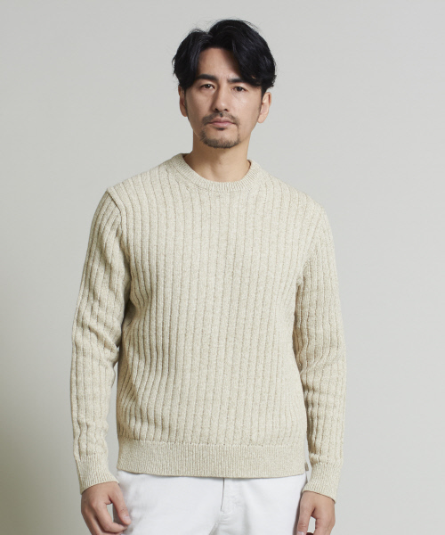 DESIGNWORKS(デザインワークス)の「インポート糸クルーネックニット(ニット/セーター・メンズ・ベージュ/ダークネイビー・S/M/L)」の3枚目の写真