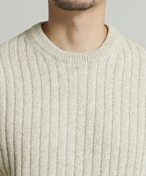 DESIGNWORKS(デザインワークス)の「インポート糸クルーネックニット(ニット/セーター・メンズ・ベージュ/ダークネイビー・S/M/L)」の6枚目の写真