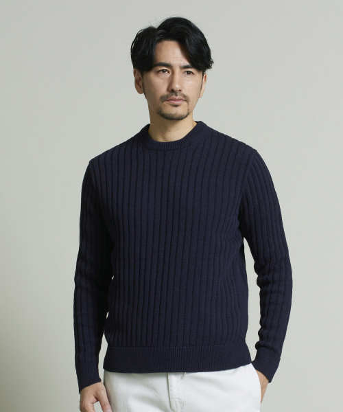 DESIGNWORKS(デザインワークス)の「インポート糸クルーネックニット(ニット/セーター・メンズ・ベージュ/ダークネイビー・S/M/L)」の10枚目の写真