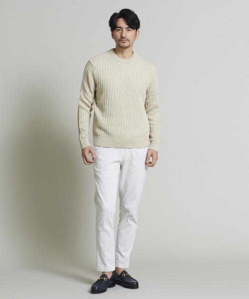 DESIGNWORKS(デザインワークス)の「インポート糸クルーネックニット(ニット/セーター・メンズ・ベージュ/ダークネイビー・S/M/L)」の19枚目の写真
