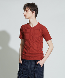【展開店舗限定】チェックVネック半袖Tシャツ