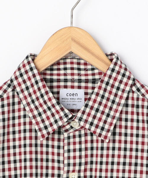 coen（コーエン）の「シェパードチェックレギュラーカラーシャツ（シャツ/ブラウス・メンズ・ブラウン/ワインレッド/ダークグリーン・LARGE/MEDIUM/X-LARGE/SMALL）」の5枚目の写真