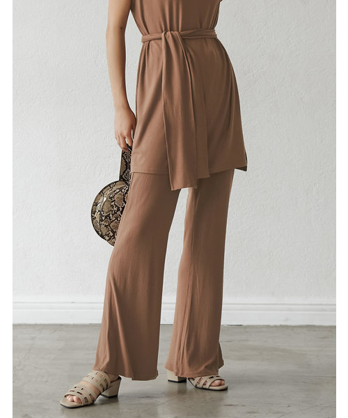 Re:EDIT(リエディ)の「接触冷感ナローリブリラックスレーヨンワイドパンツ(パンツ)」|ブラウン