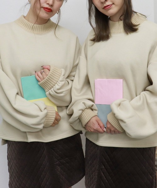 PairPair(ペアペア)の「リブ付きハイネックプルオーバー(スウェット・レディース・ブラック/ベージュ/アイボリー/モカ/ブラウン系その他/ライトグリーン/スモークピンク・FREE)」の2枚目の写真