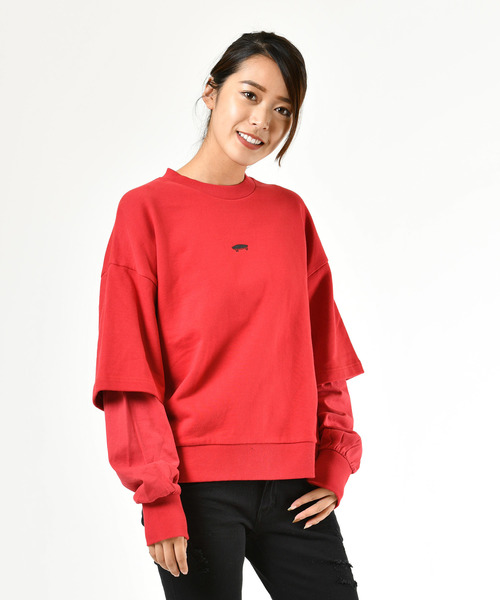 VANS(バンズ)の「VANS/バンズ VA19FW-GC03 レイヤードトレーナー(スウェット・レディース・ホワイト/ブラック/レッド・S/M)」の3枚目の写真