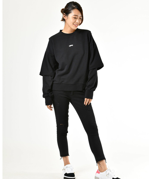 VANS(バンズ)の「VANS/バンズ VA19FW-GC03 レイヤードトレーナー(スウェット・レディース・ホワイト/ブラック/レッド・S/M)」の9枚目の写真