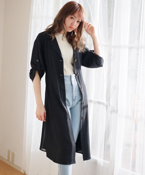 LIPSERVICE（リップサービス）の「バックプリーツシアーロングシャツ（シャツ/ブラウス・レディース・ブラック/ミント/ライトベージュ・FREE）」の2枚目の写真