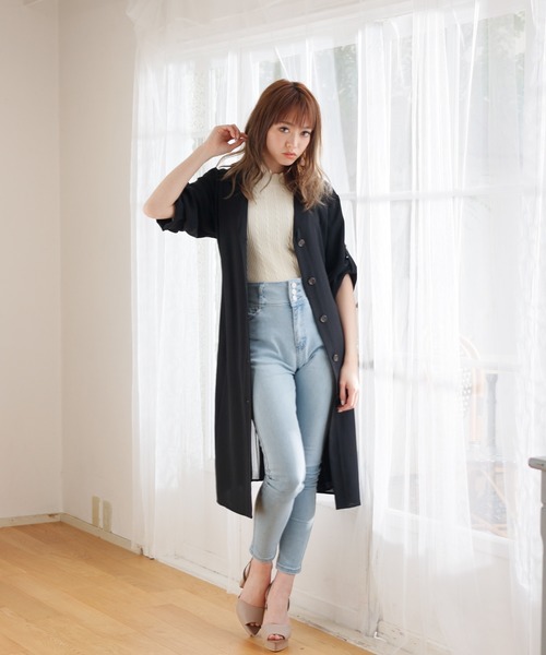 LIPSERVICE（リップサービス）の「バックプリーツシアーロングシャツ（シャツ/ブラウス・レディース・ブラック/ミント/ライトベージュ・FREE）」の4枚目の写真