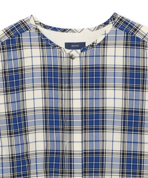 SHIPS(シップス)の「チェックノーカラーコート(ノーカラーコート・レディース・ブルー・ONE SIZE)」の2枚目の写真