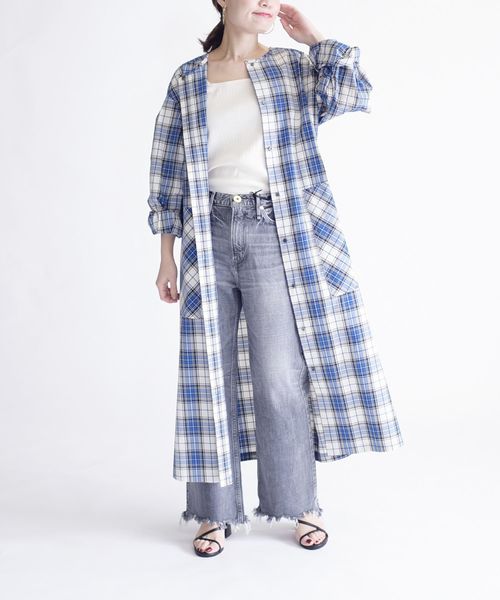 SHIPS(シップス)の「チェックノーカラーコート(ノーカラーコート・レディース・ブルー・ONE SIZE)」の16枚目の写真