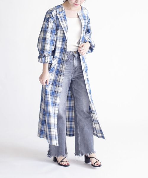 SHIPS(シップス)の「チェックノーカラーコート(ノーカラーコート・レディース・ブルー・ONE SIZE)」の17枚目の写真