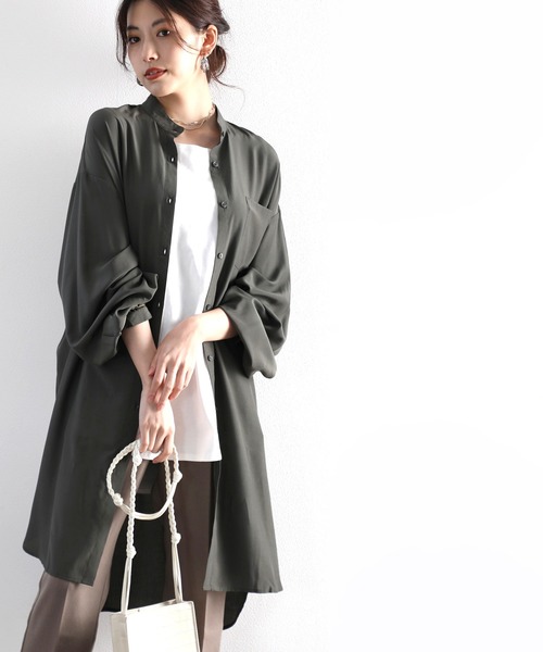 セール ロング丈バルーンスリーブ無地バンドカラーシャツワンピース 長袖 シャツワンピース Classicalelf クラシカルエルフ のファッション通販 Zozotown