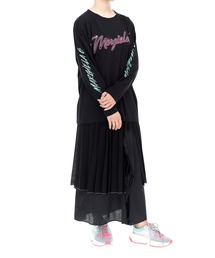 MM6 Maison Margiela / エムエムシックスメゾンマルジェラ | 2017AW | ギャザーネック 異素材切替 ロングスリーブカットソー | S | ブラック | レディース MM6 Maison Margiela / エムエムシックスメゾンマルジェラ