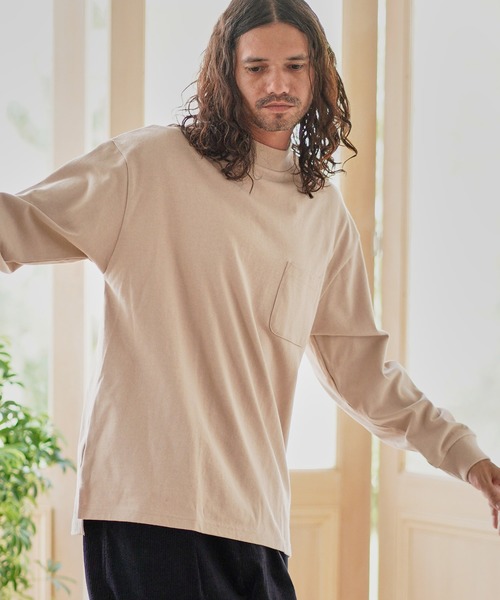 CAMBIO(カンビオ)の「mlt3116-モックネックL-Sカットソー(Tシャツ/カットソー・メンズ・ホワイト/ブラック/サンドベージュ・M/L/XL)」の3枚目の写真