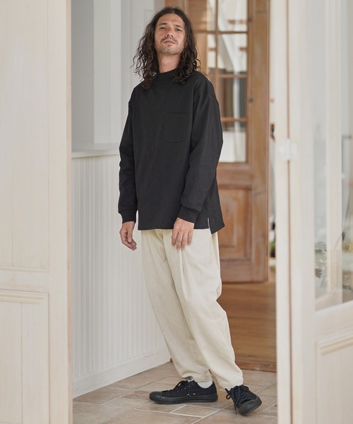 CAMBIO(カンビオ)の「mlt3116-モックネックL-Sカットソー(Tシャツ/カットソー・メンズ・ホワイト/ブラック/サンドベージュ・M/L/XL)」の12枚目の写真