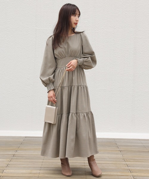 one after another NICE CLAUP（ワンアフターアナザーナイスクラップ）の「【WEB限定】ティアードロングワンピース（ワンピース・レディース・ブラウン/アイボリー/チェック・FREE）」の14枚目の写真