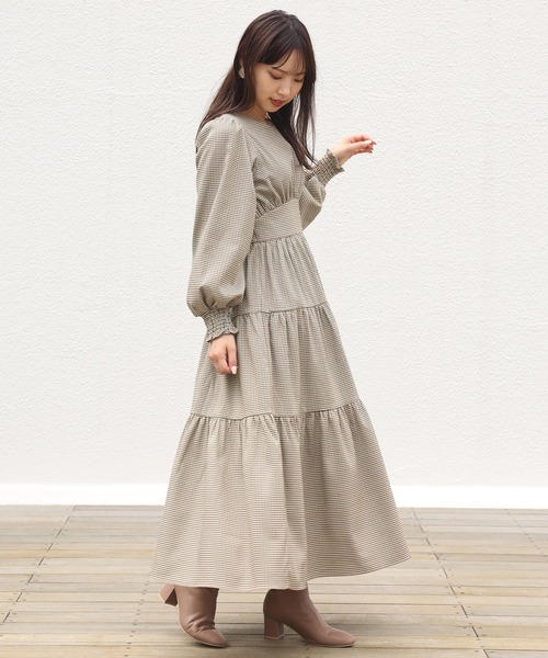 one after another NICE CLAUP（ワンアフターアナザーナイスクラップ）の「【WEB限定】ティアードロングワンピース（ワンピース・レディース・ブラウン/アイボリー/チェック・FREE）」の13枚目の写真
