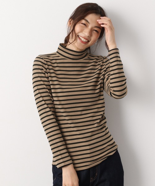 GLOBAL WORK(グローバルワーク)の「BEAUTEEスタンドプルオーバー長袖/894900(Tシャツ/カットソー・レディース・ブラック/オフホワイト/キャメル・MEDIUM/LARGE)」の1枚目の写真