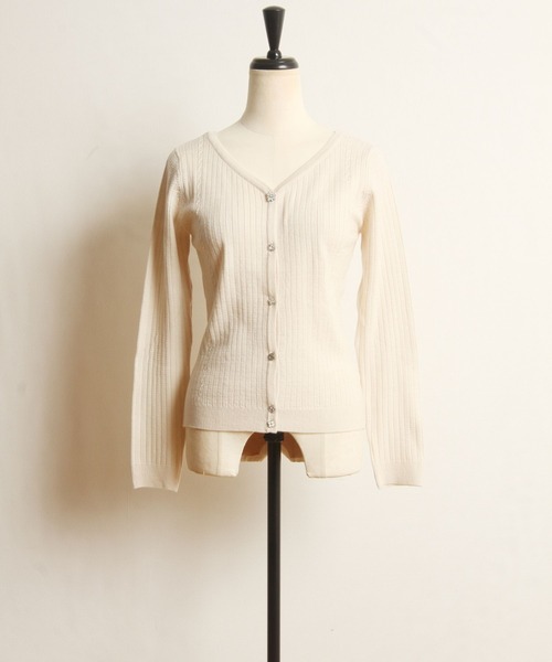 tocco closet(トッコ クローゼット)の「前後2WAY多種釦ラメ入りリブニットカーディガン(カーディガン/ボレロ・レディース・ブラック/ホワイト系その他/ピンク系その他・M)」の21枚目の写真