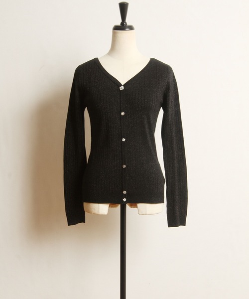tocco closet(トッコ クローゼット)の「前後2WAY多種釦ラメ入りリブニットカーディガン(カーディガン/ボレロ・レディース・ブラック/ホワイト系その他/ピンク系その他・M)」の22枚目の写真