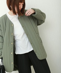 n'ee-ne | 高密度タフタ縦キルティングジャケット(ノーカラージャケット)