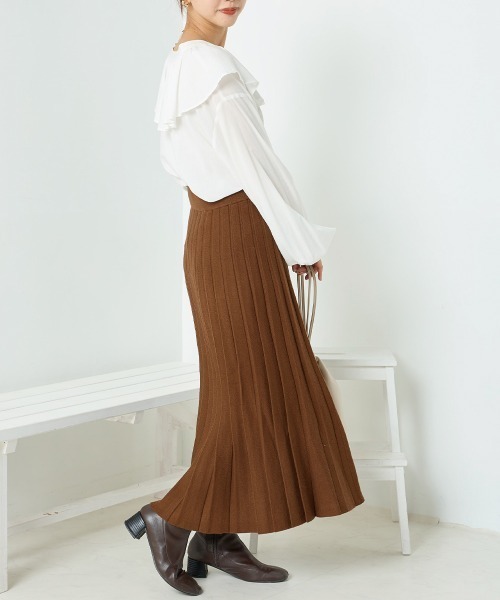 OMNES Another Edition（オムネス アナザーエディション）の「レーヨンナイロンニット プリーツスカート（スカート・レディース・ブラック/ブラウン/ベージュ/カーキ・FREE）」の12枚目の写真