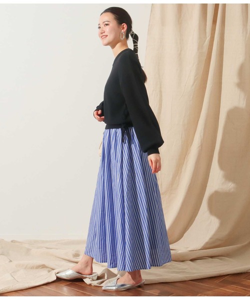 Alluge（アルージュ）の「ストライプスカートドッキングワンピース（ワンピース・レディース・ブラック/モカ・FREE）」の3枚目の写真