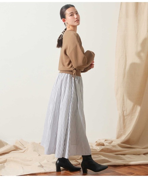 Alluge（アルージュ）の「ストライプスカートドッキングワンピース（ワンピース・レディース・ブラック/モカ・FREE）」の5枚目の写真