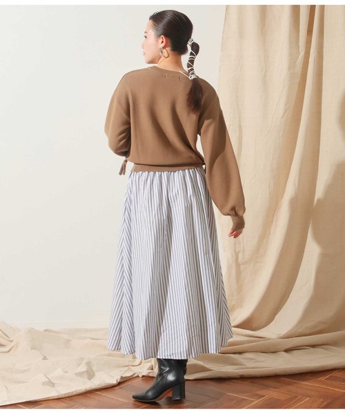 Alluge（アルージュ）の「ストライプスカートドッキングワンピース（ワンピース・レディース・ブラック/モカ・FREE）」の6枚目の写真