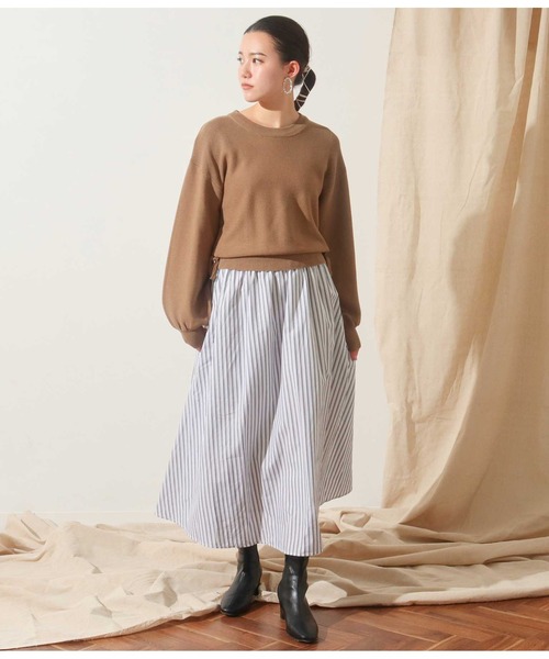 Alluge（アルージュ）の「ストライプスカートドッキングワンピース（ワンピース・レディース・ブラック/モカ・FREE）」の4枚目の写真