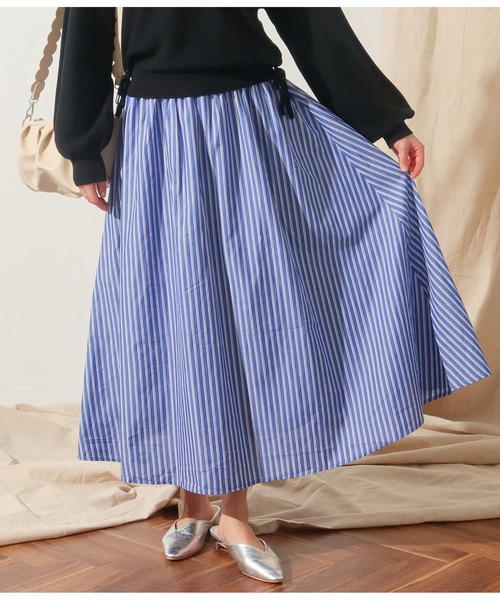 Alluge（アルージュ）の「ストライプスカートドッキングワンピース（ワンピース・レディース・ブラック/モカ・FREE）」の7枚目の写真