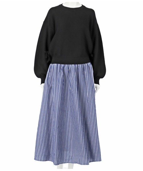 Alluge（アルージュ）の「ストライプスカートドッキングワンピース（ワンピース・レディース・ブラック/モカ・FREE）」の14枚目の写真