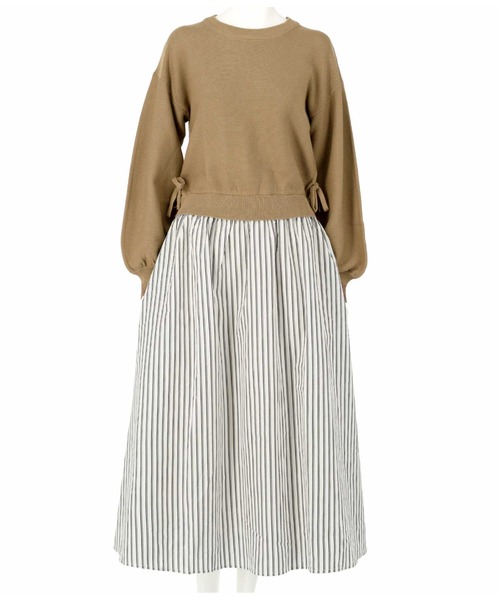 Alluge（アルージュ）の「ストライプスカートドッキングワンピース（ワンピース・レディース・ブラック/モカ・FREE）」の15枚目の写真