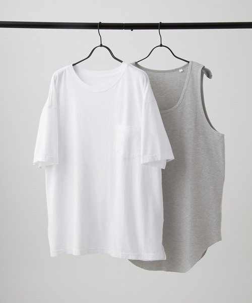 Craft Nicholson(クラフトニコルソン)の「【 アンサンブル2点セット 】サーマルレイヤード ビッグシルエットコットン半袖Tシャツ&タンクトップ(Tシャツ/カットソー・メンズ・チャコール/オリーブ/ベージュ/ホワイト/ブラック・S/L/M)」の2枚目の写真