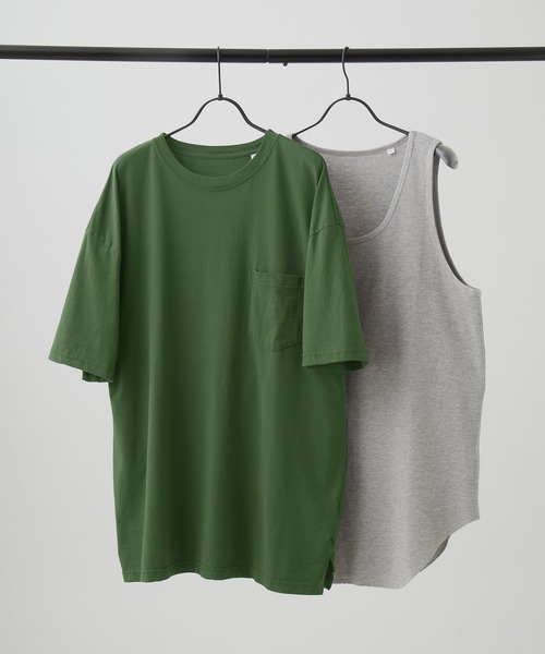 Craft Nicholson(クラフトニコルソン)の「【 アンサンブル2点セット 】サーマルレイヤード ビッグシルエットコットン半袖Tシャツ&タンクトップ(Tシャツ/カットソー・メンズ・チャコール/オリーブ/ベージュ/ホワイト/ブラック・S/L/M)」の5枚目の写真